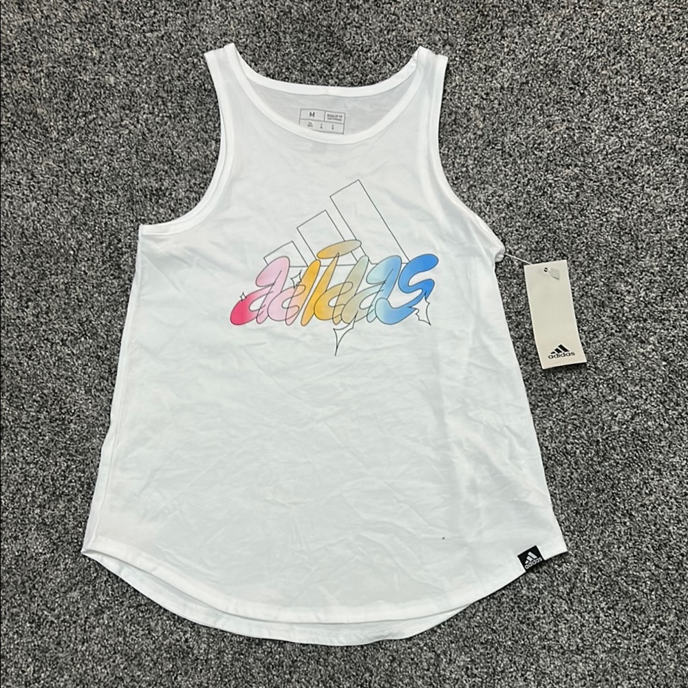 Adidas White Tank with Colorful Logo
